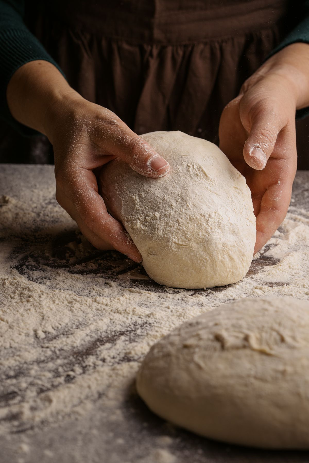 A baker working dough by hand